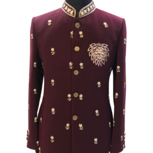 Wine Embroidered Bandhgala Set
