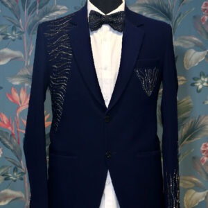 Blue Cutdana Embroidered Tuxedo Suit