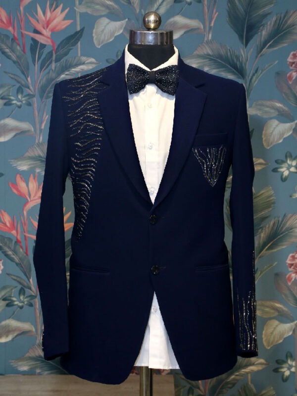 Blue Cutdana Embroidered Tuxedo Suit