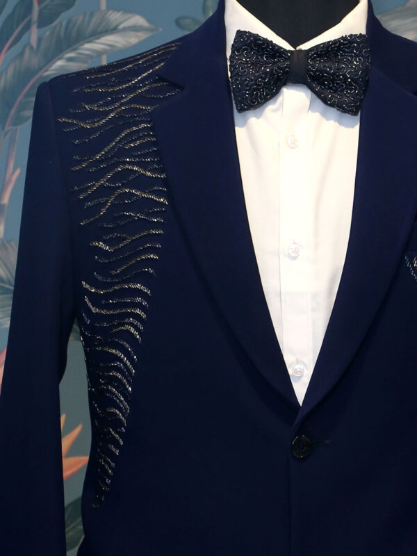Blue Cutdana Embroidered Tuxedo Suit