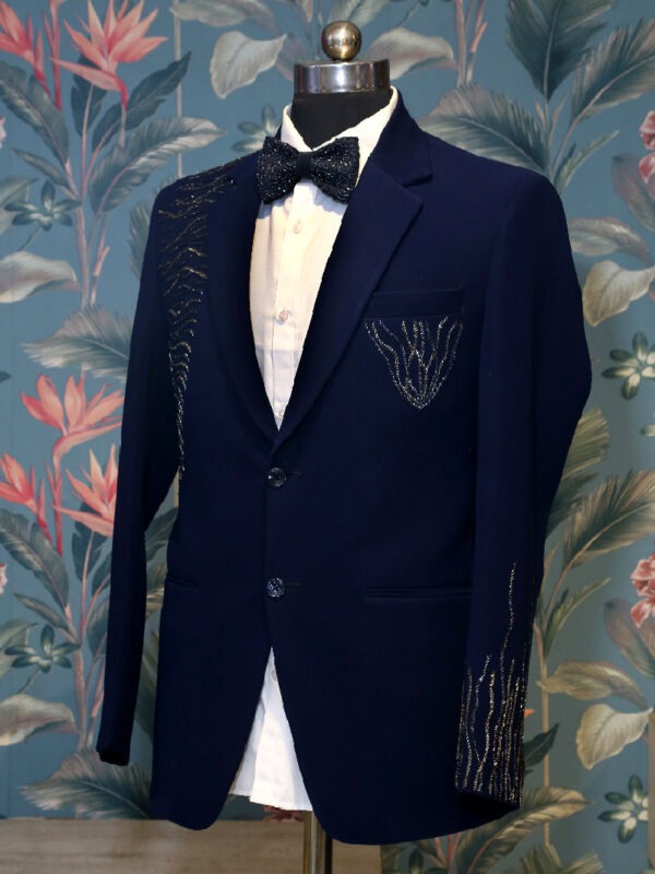 Blue Cutdana Embroidered Tuxedo Suit