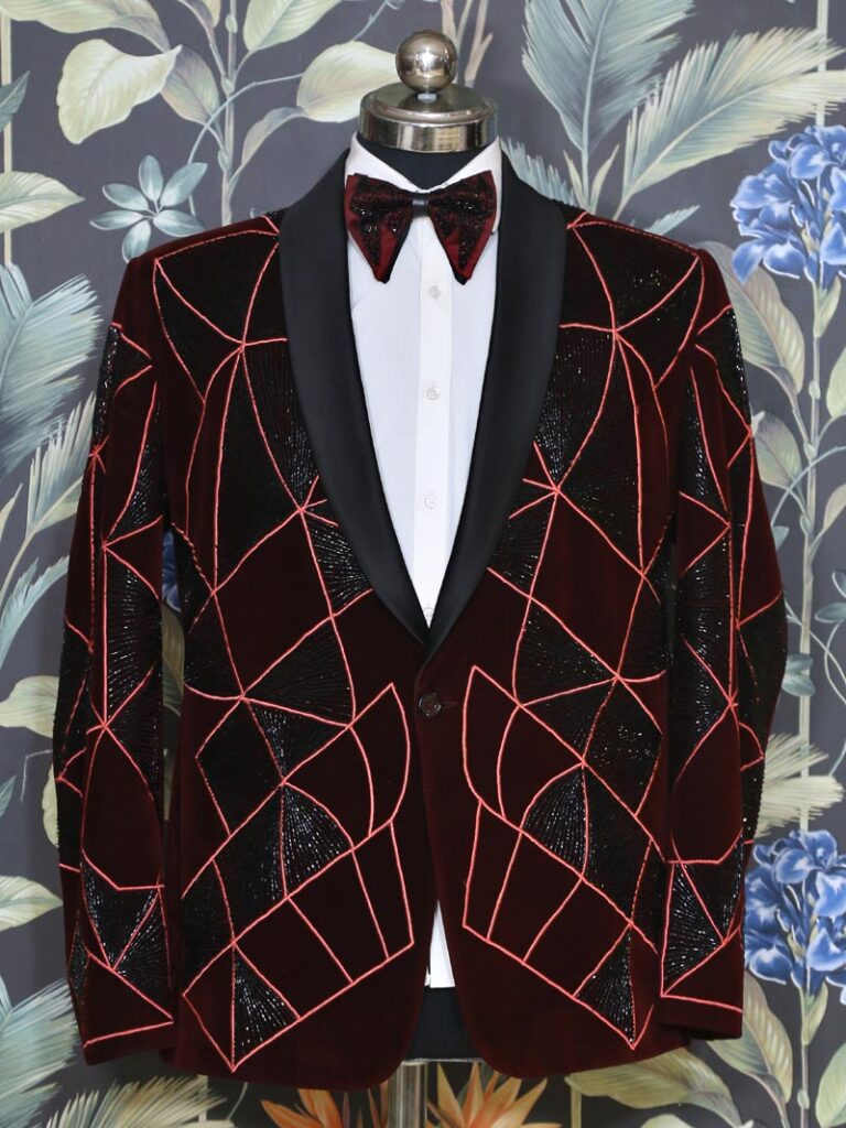 Dark Maroon Pant style Suit Velvet main image 1