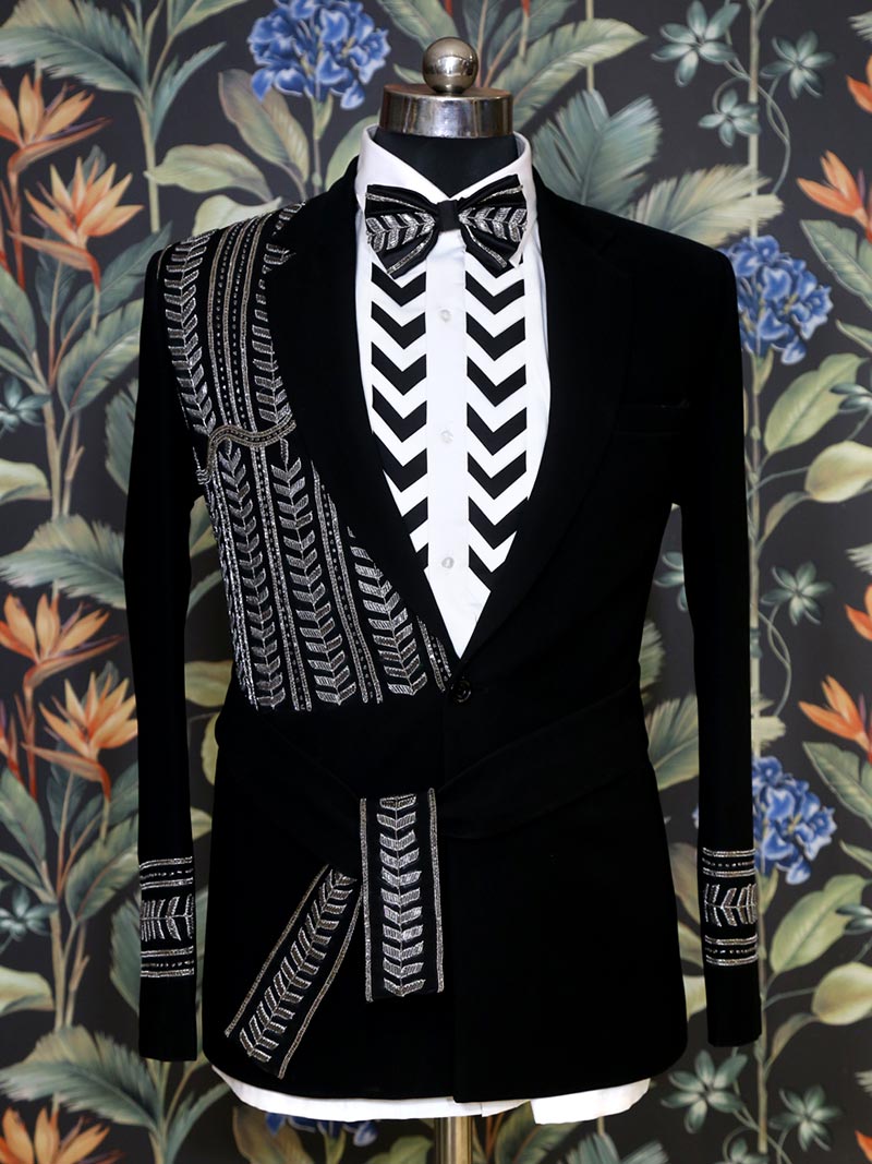 Mens Black Designer Suit with Belt
