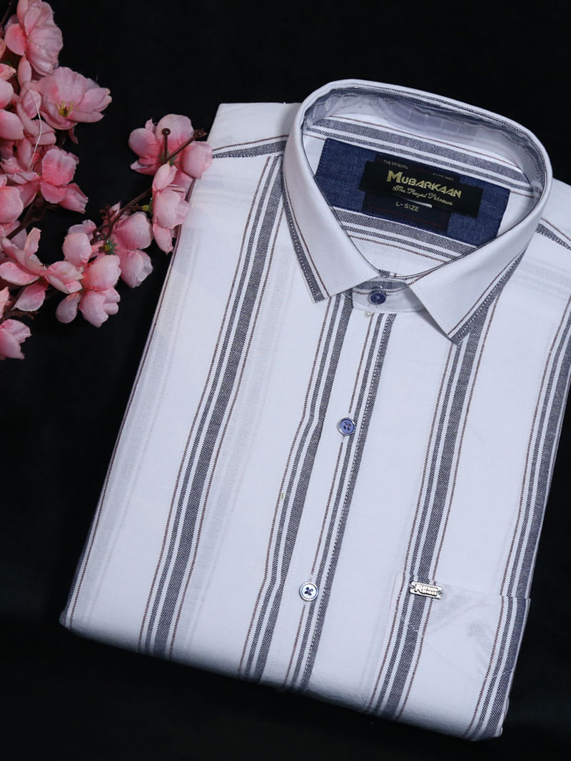 MBR-SHRT-032-2 White Grey Stripes Shirt
