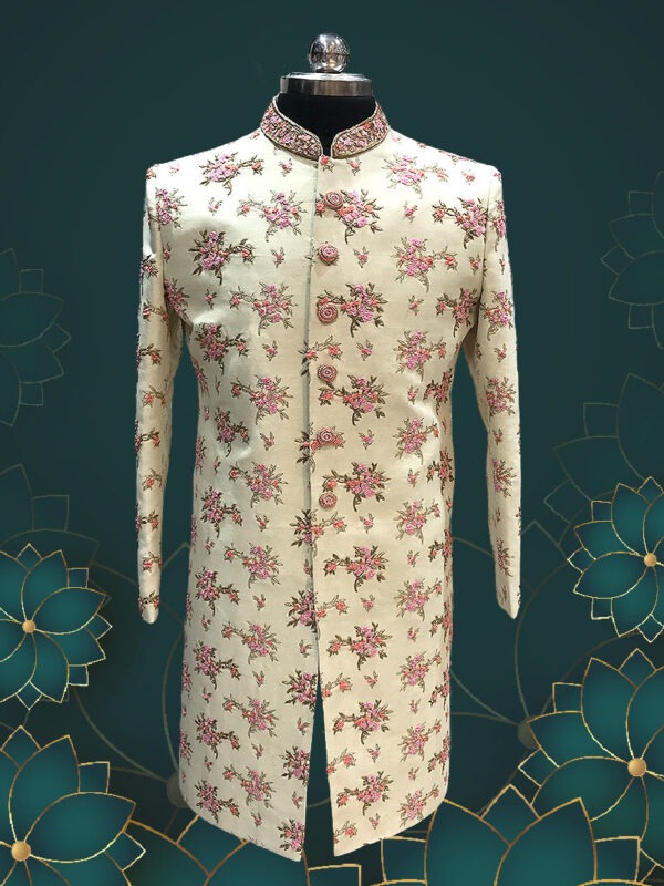 Hand Emblished Cream Sherwani