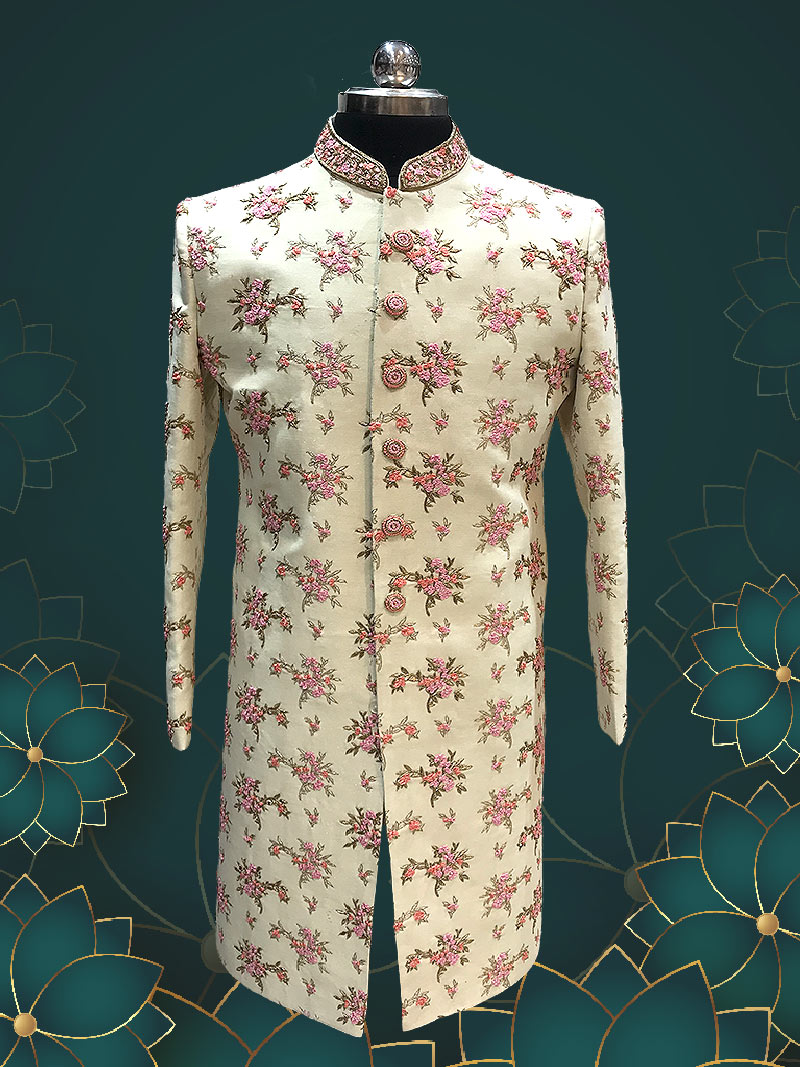 Hand Emblished Cream Sherwani