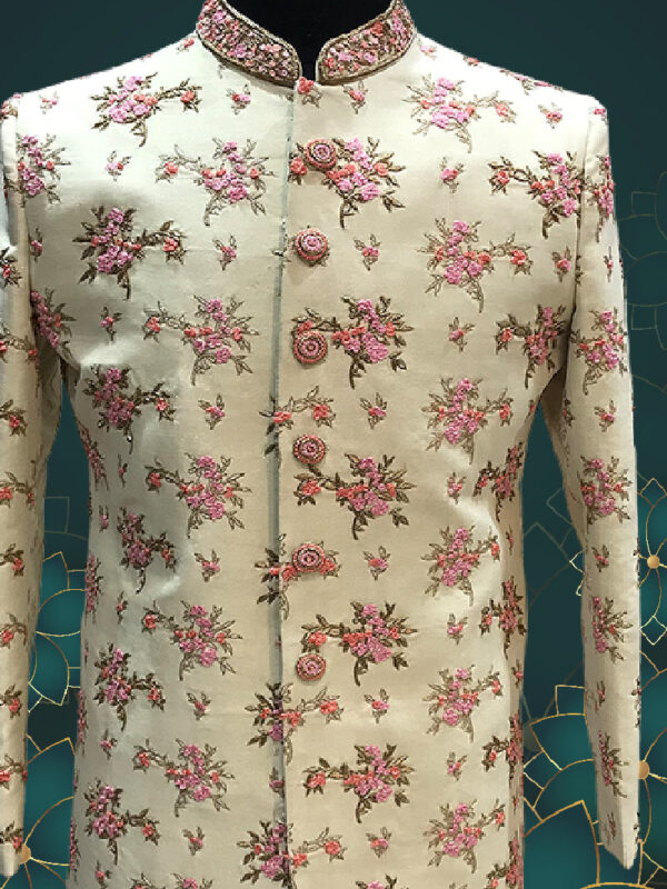Hand Emblished Cream Sherwani