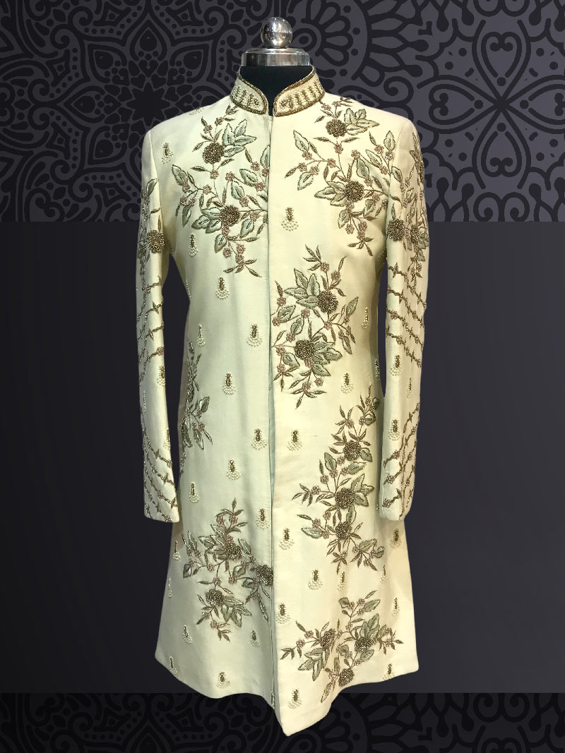Pista Green Embroidered Sherwani