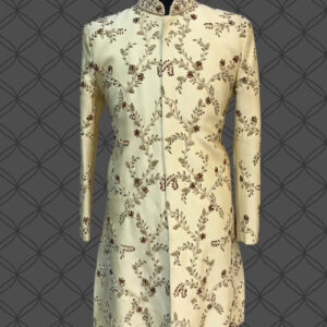 Embroidered Art Silk Asymmetric Pista Green Sherwani