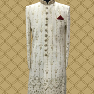 Embroidered Silk Sherwani in Cream