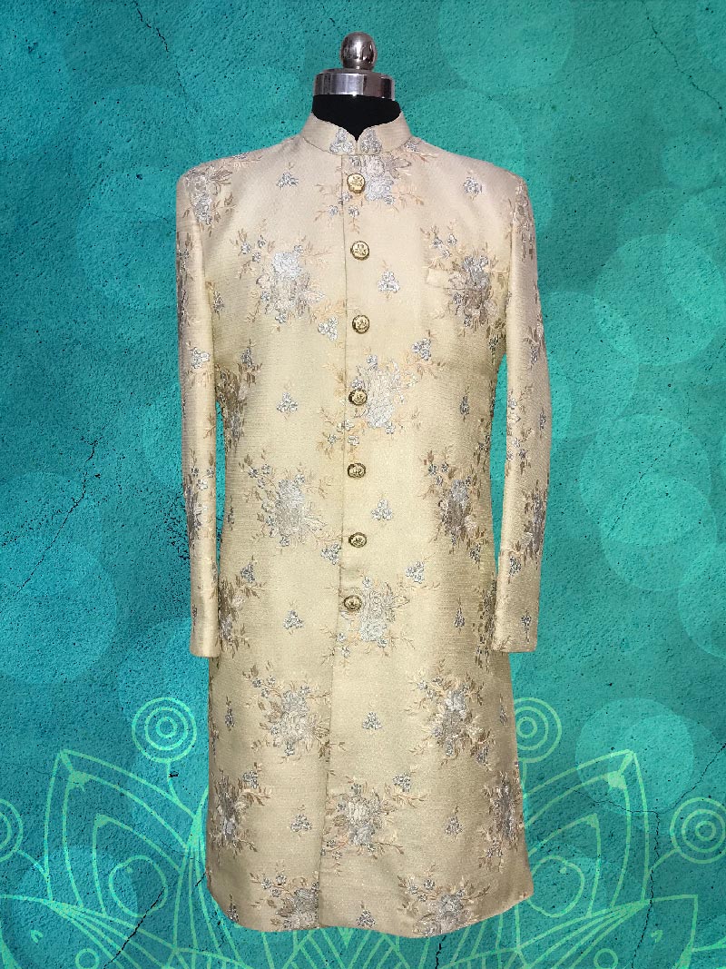Silk Embossed Self Printed Sherwani