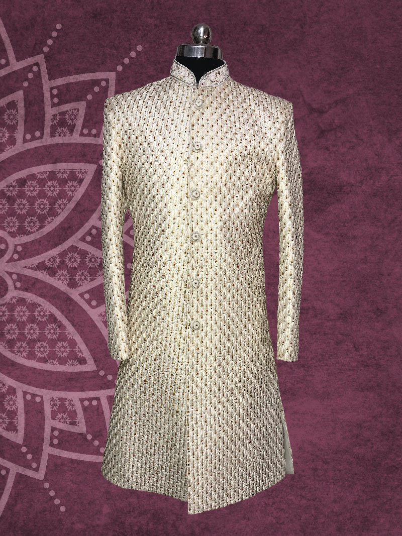 MBR-SHWN-027-1 Embossed Self Design Sherwani