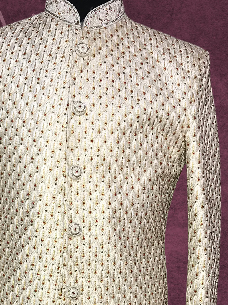 MBR-SHWN-027-2 Embossed Self Design Sherwani