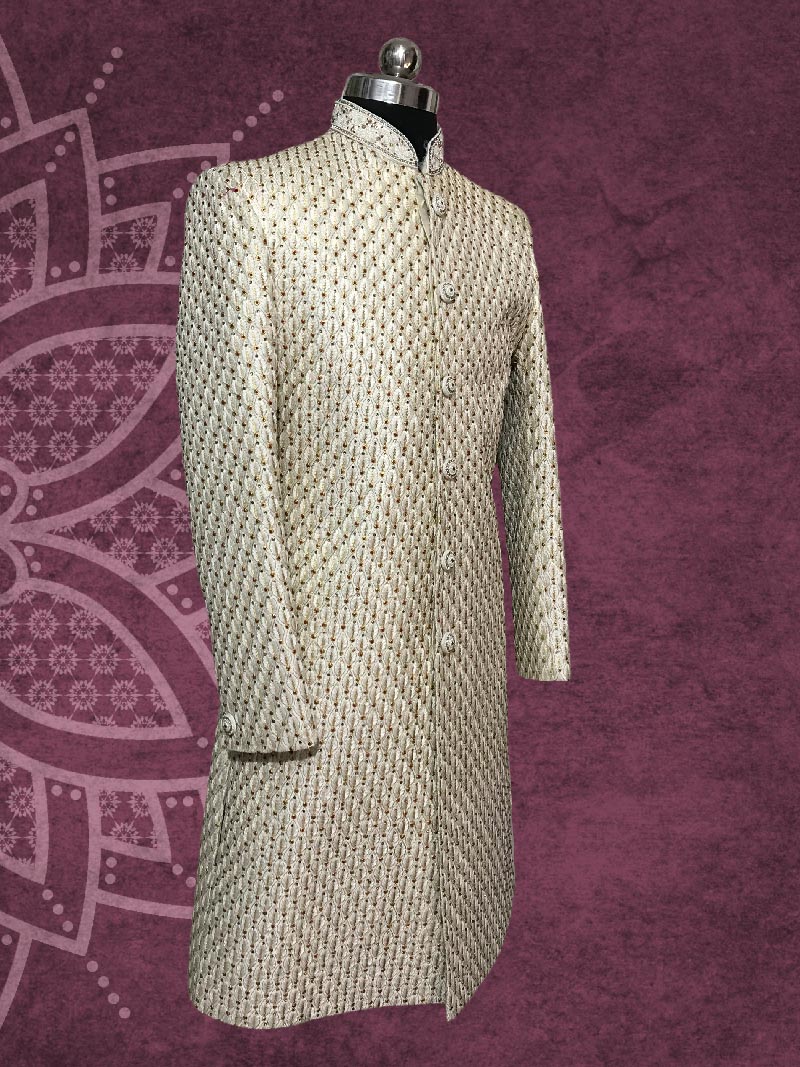 MBR-SHWN-027-3 Embossed Self Design Sherwani