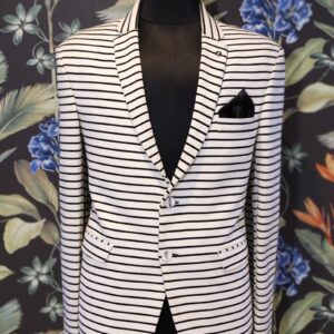 White Blazer with Black Stripes