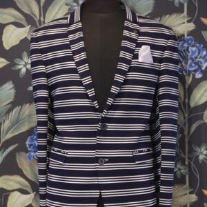 Men Blue and White Striped Casual Blazer