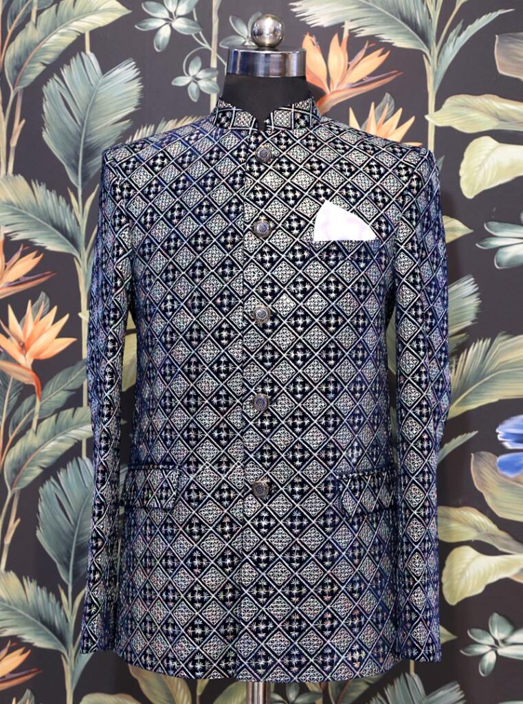 Black Silk Indo Western Set For Men With Patch Work And Embroidery main image 1