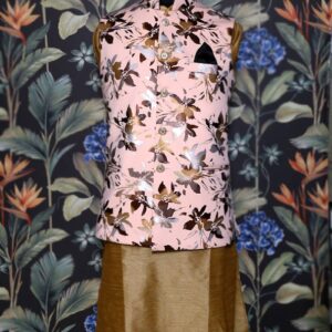 Golden Kurta Pajama with Floral Waist Coat