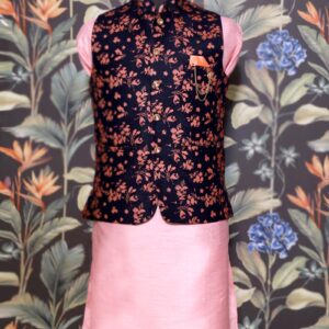 Pink Kurta Pajama with Floral Waist Coat