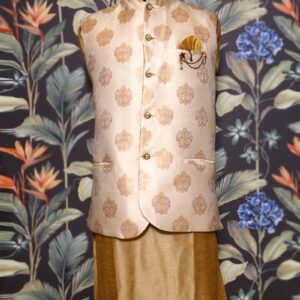 Golden Kurta Pajama with Cream self Waist Coat