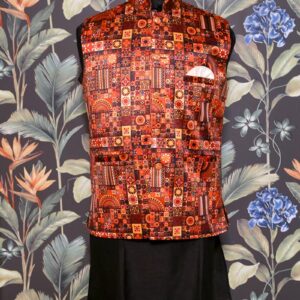 Men's Silk Kurta Pajama With Printed Waistcoat