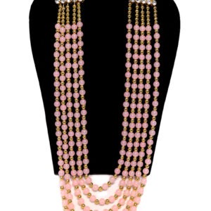 Peach Pearl Mala With Golden Beads