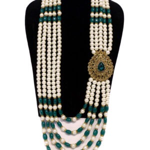 Layered Ivory And Peacock Green Beaded Mala