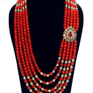 Layered Red and Golden Pearl Mala