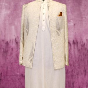 Ivory Abstract Self Textured Shrug Set