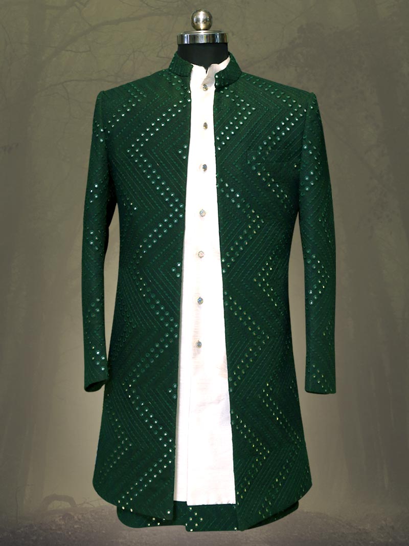 Bottle Green Party Wear Shrug Set