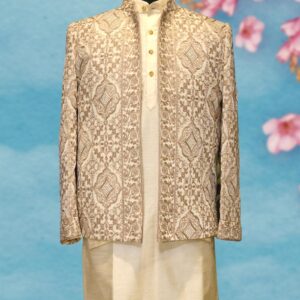 Hand Embroidered Shrug with Kurta and Pant Set