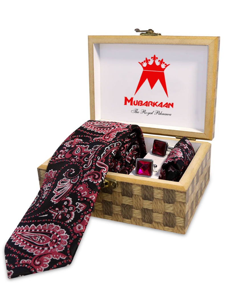MBRK-TCS-004 Men Purple Tie Pocket Square And Cufflink