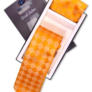 Orange Checked Tie and Pocket Square