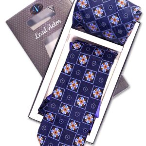 Dark Blue Printed Tie and Pocket Square