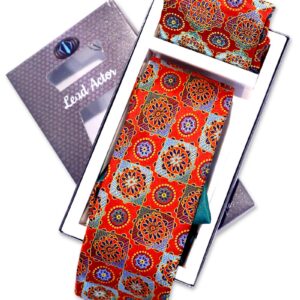 Red Printed Silk Tie & Pocket Square