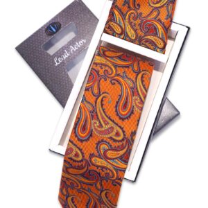 Orange Printed Silk Tie & Pocket Square