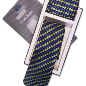 Blue Green Pattern Tie and Pocket Square