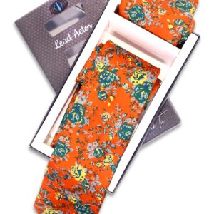 Orange Floral Tie and Pocket Square