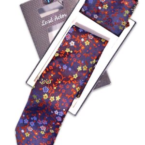 Navy Blue Floral Tie and Pocket Square