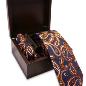 Navy Blue Printed Tie and Pocket Square Set