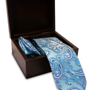 Printed Silk Tie & Pocket Square In Sky Blue