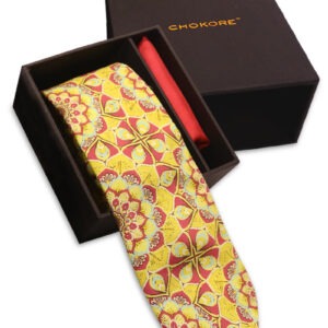Yellow Printed Tie and Pocket Square Gift Set