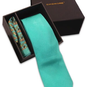 Turquoise Tie and Printed Pocket Square Gift Set