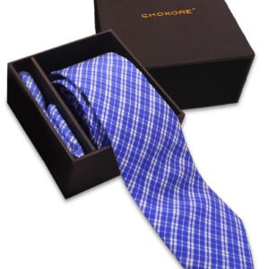 Blue Check Tie and Pocket Square Gift Set