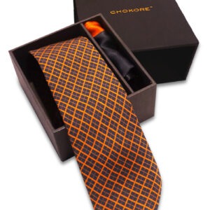 Orange Check Tie and Pocket Square Gift