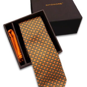 Orange Printed Tie and Pocket Square Gift Set