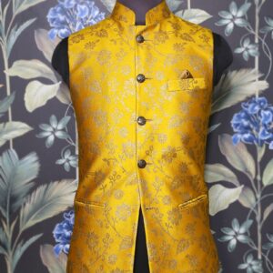 Yellow Floral Printed Waistcoat
