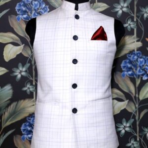 White Check Nehru Jacket