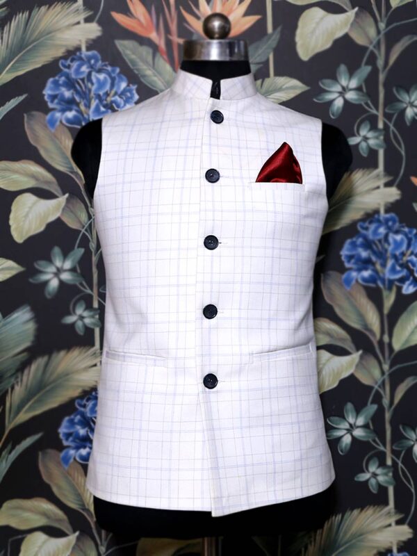 White Check Nehru Jacket