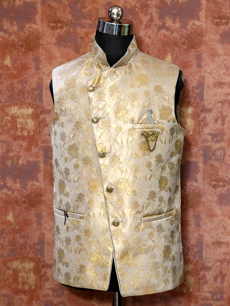 Fawn Self Printed Waistcoat